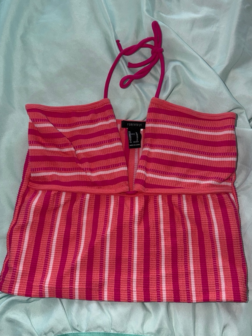 Forever 21 Hot Pink & Light Pink Striped Halter Crop Top
